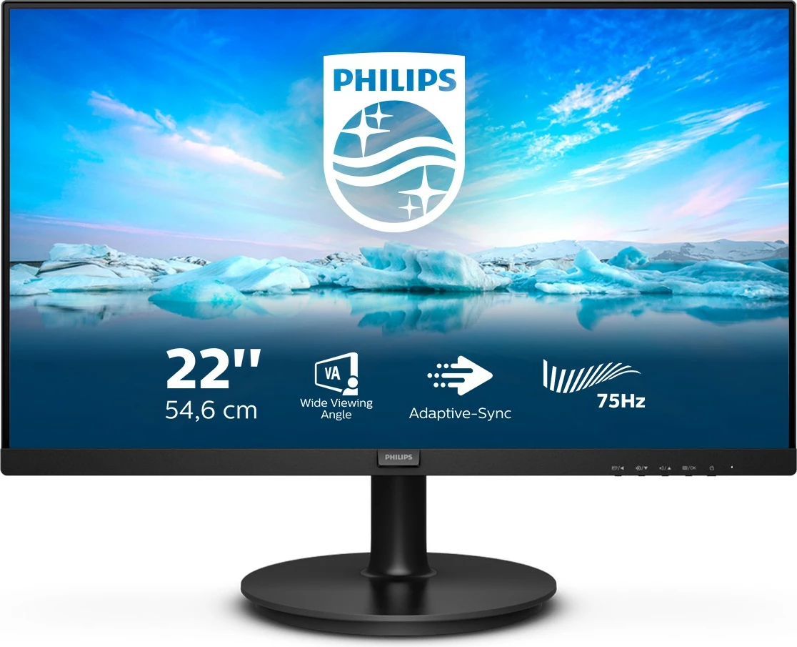 Monitor, 21,5-palčni Full HD LCD, Philips V Line 222V8LA/00, črn