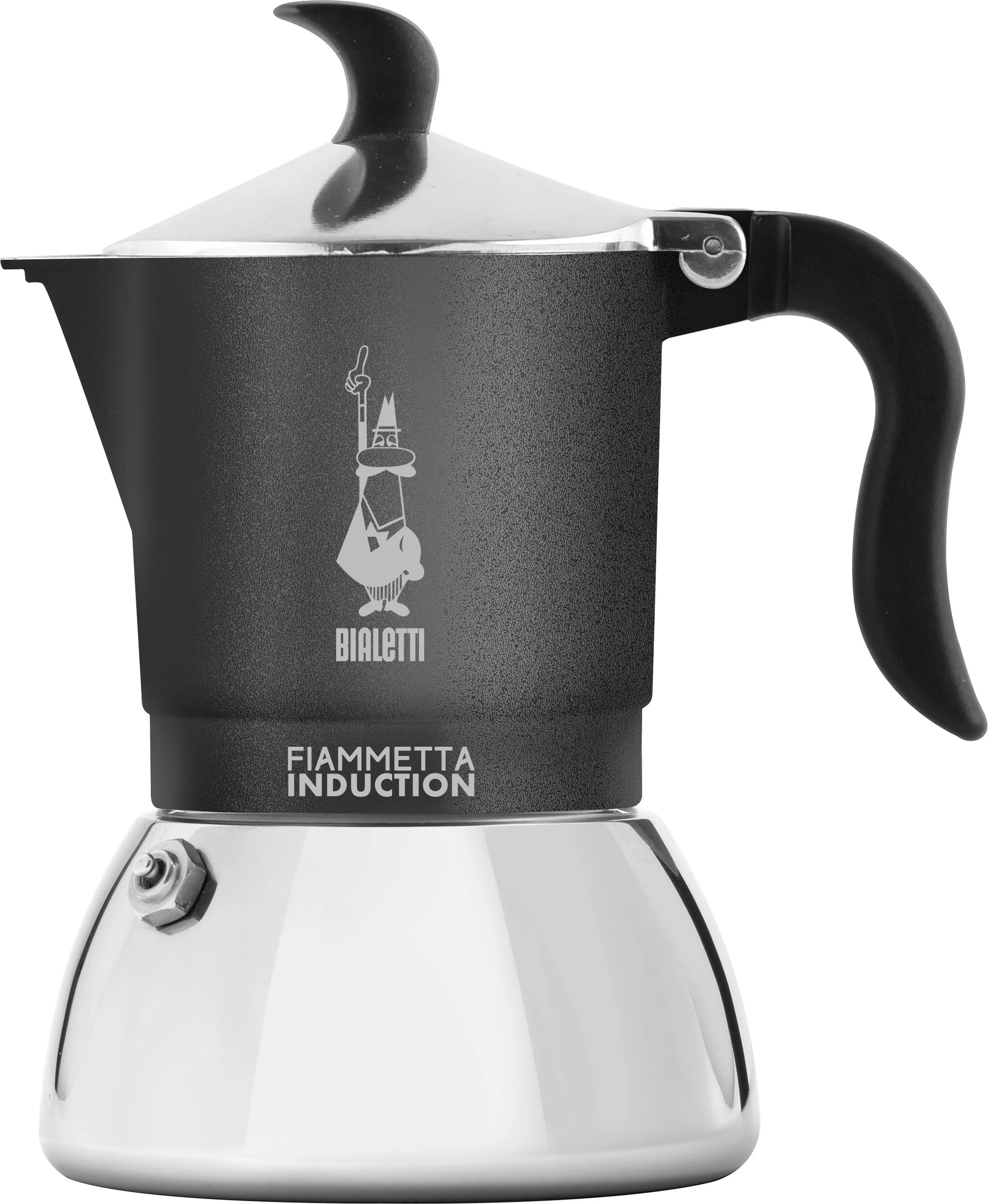 Moka grelnik Bialetti Fiammetta Induction, 0,13 L, 2 skodelici, aluminij/nerjaveče jeklo, črn/srebrn