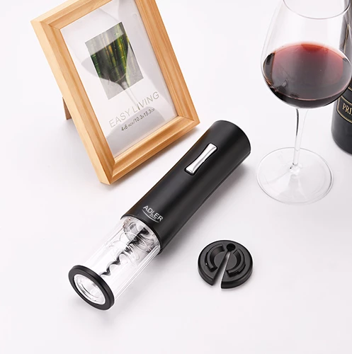 Električni odpirač vina Adler AD 4490, LED luč, rezalnik folije v kompletu, za zamaške 20–24 mm, 4xAA (brez baterij), črn