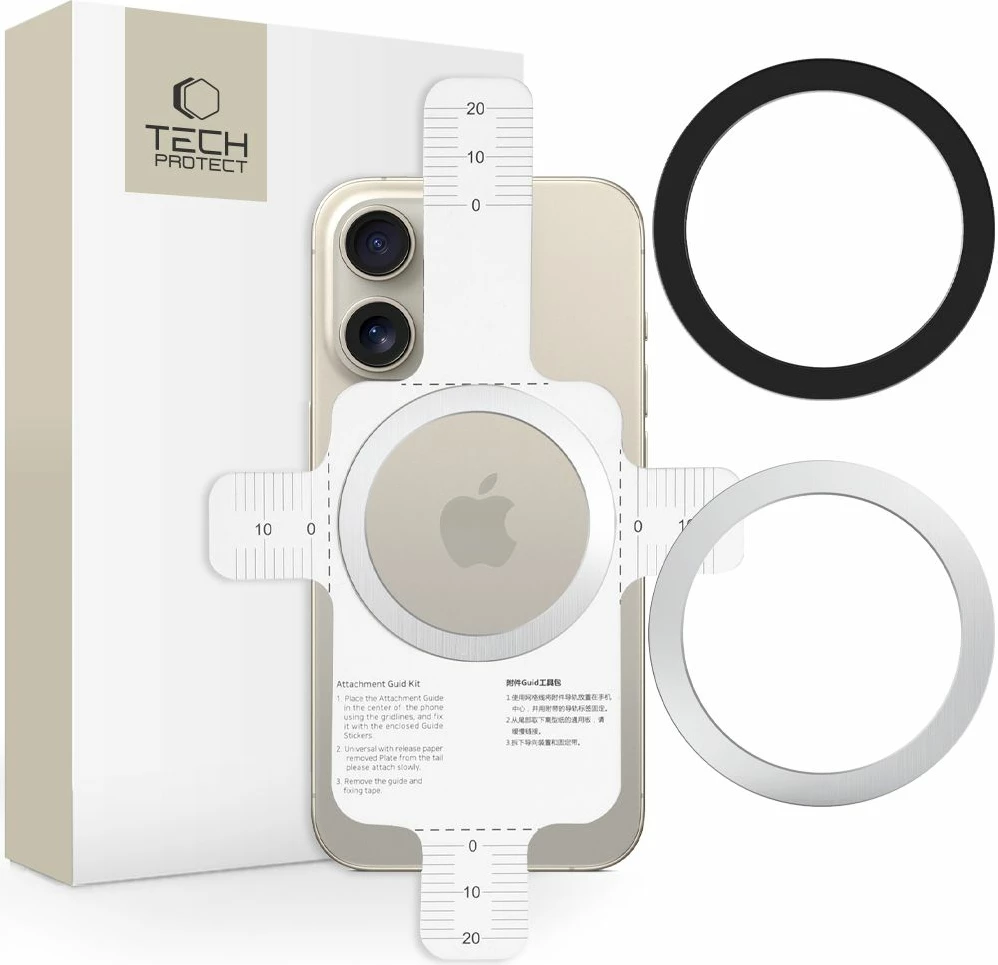 Magnetni obroč 2-v-1 z MagSafe, Tech‑Protect MMP-110, srebrno-črn, set 2 kosa