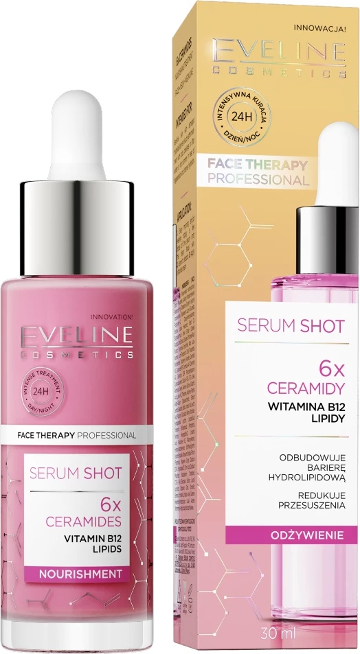 Nahranjujoči serum za obraz Eveline Cosmetics Serum Shot z 6x ceramidi za ženske, 30 ml