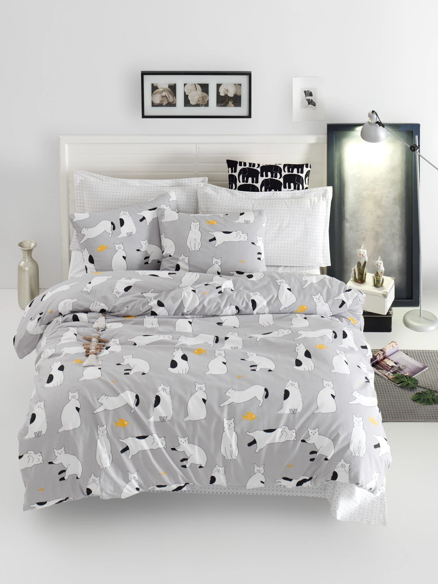 Prevleka za odejo King Ranforce, L'essentiel Liana, siva, z dvema vzglavnikoma