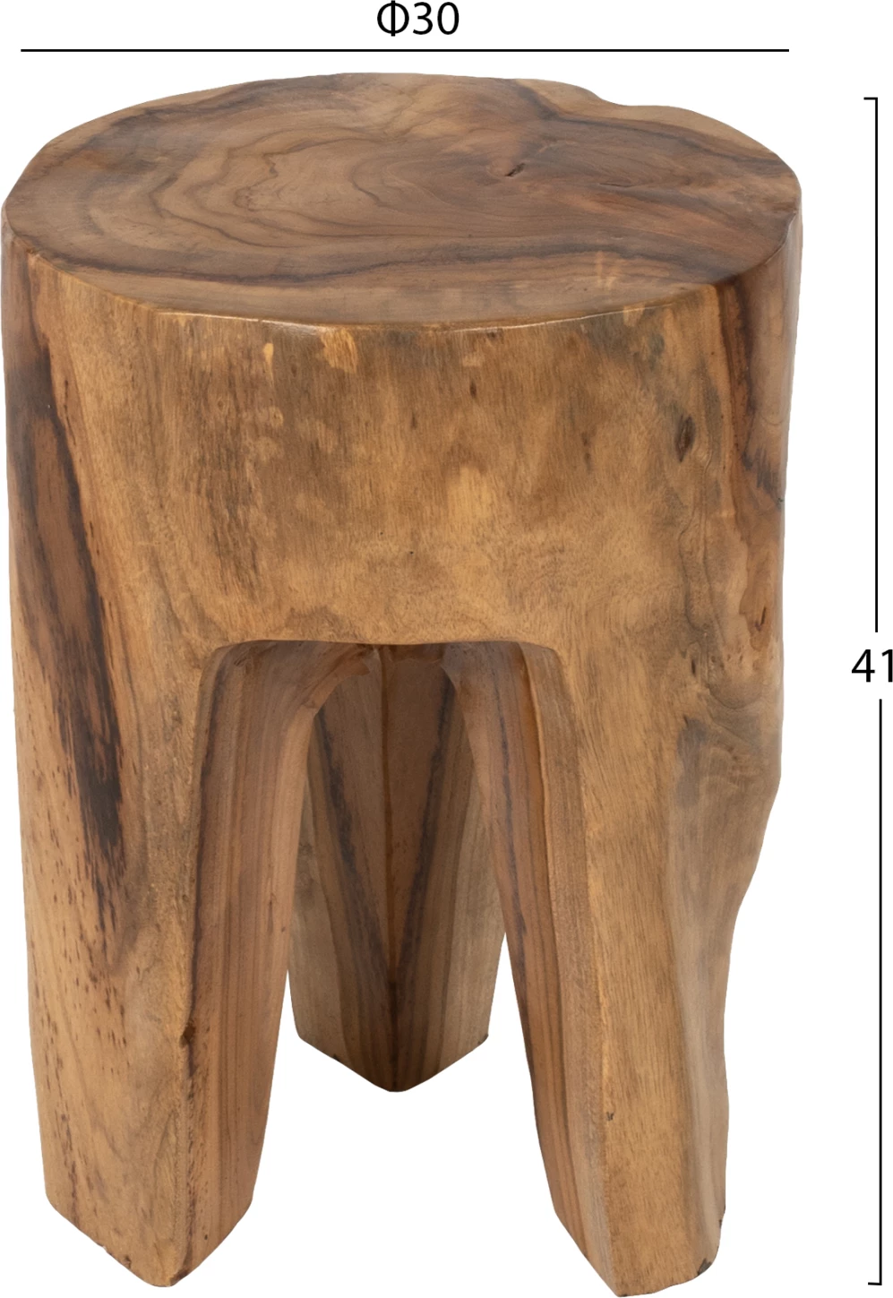 3-nožni stol iz masivnega tikovega lesa v naravni barvi Φ30x40Hcm.FH9349