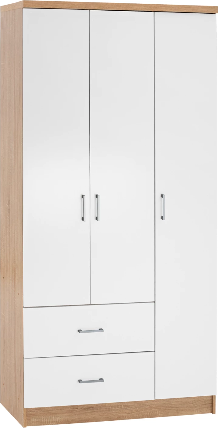 Garderobna omara s 3 vrati in 2 predaloma FH340.06 sonama-bela 89x42,5x181 cm
