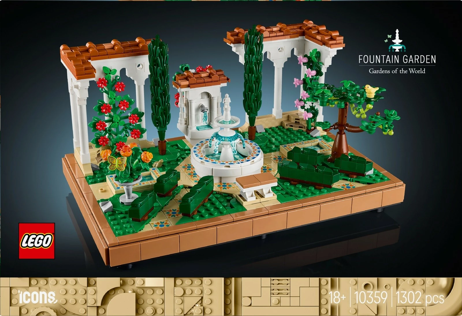 Komplet za sestavljanje vrtni vodnjak LEGO Icons 10359 Garden Fountain, 1302 delov, plastika
