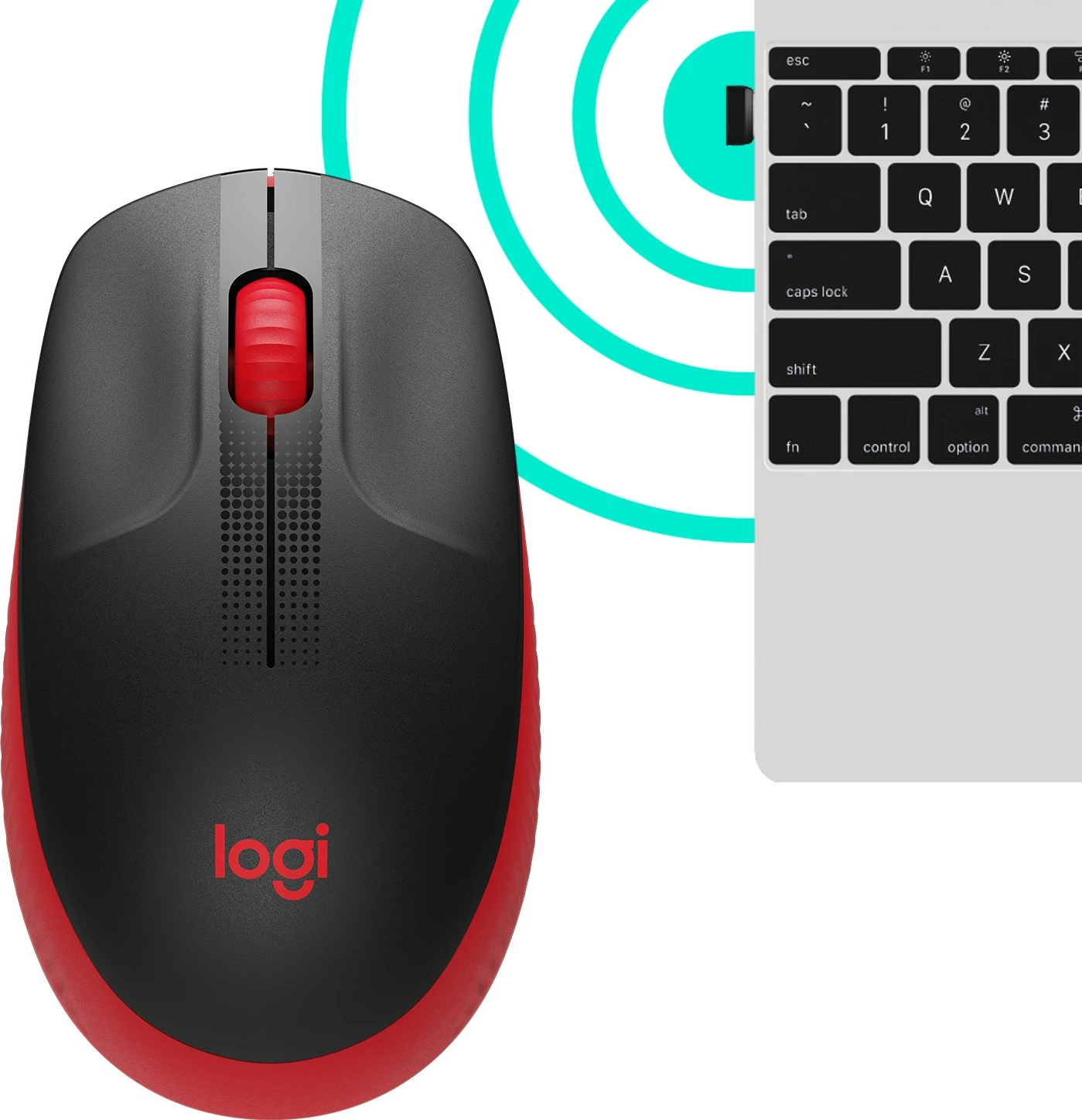 Brezžični miš, Logitech M190, 1000 DPI, črno, rdeče