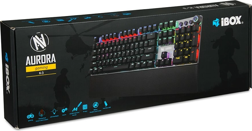 Mehanska igralna tipkovnica z RGB osvetlitvijo iBOX Aurora K-3, črna