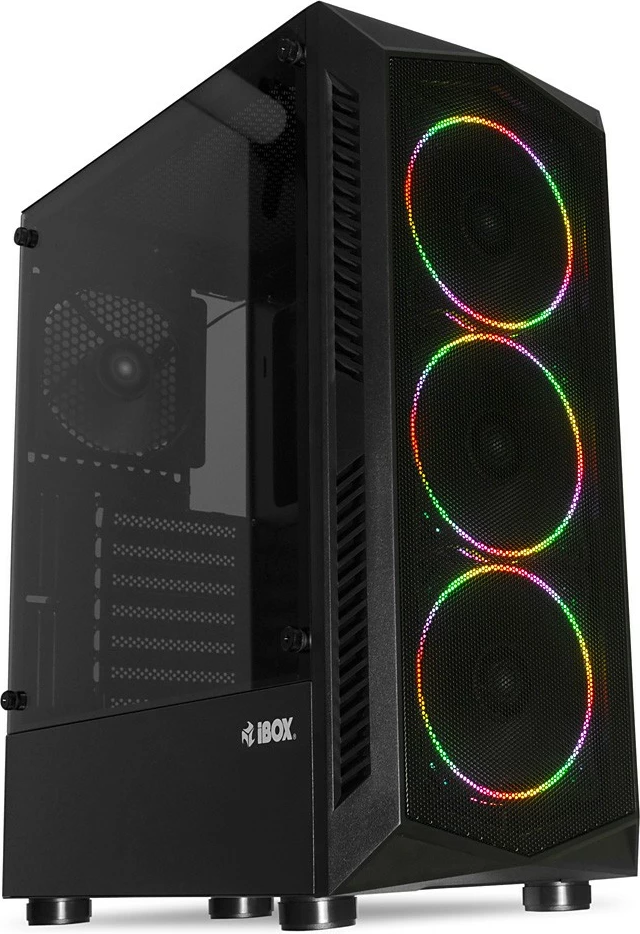 Računalniško ohišje iBOX Lupus 27 OLU27, Midi Tower, ATX/uATX, 4 RGB ventilatorji, kaljeno steklo, črno