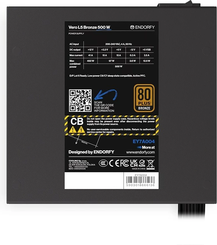 Napajalnik Endorfy Vero L5, 500W, 80 PLUS Bronze, črn