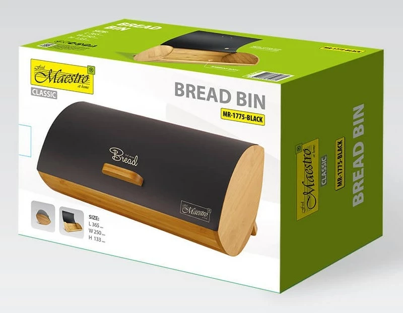 Kovinska in bambusova kutija za kruh Maestro MR-1775-BLACK, črna