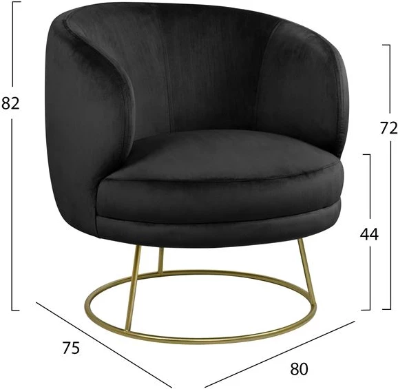 Fotelj Arien FH8403.04, črni žamet z zlato osnovo 80x75x82cm