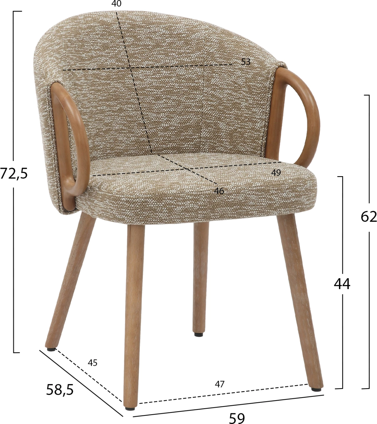 Jedilni stol RIG FH9979.01 bukove noge v beli barvi-bež tkanina 59x58,5x72,5H cm