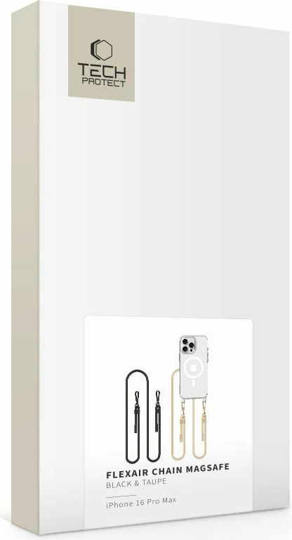 Ovitek za telefon FlexAir s verigo MagSafe Tech-Protect za iPhone 16 Pro Max, prozoren + 2 traka (črn in bež)