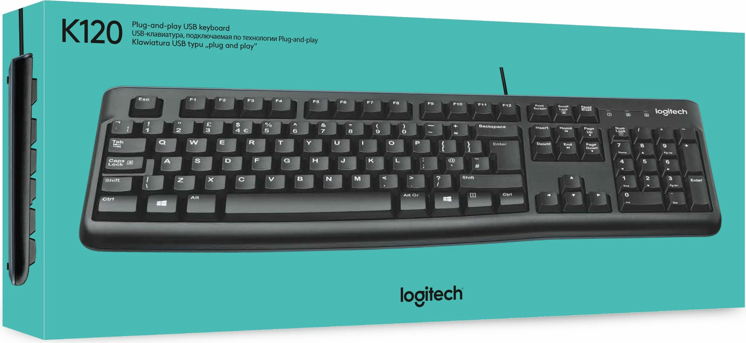 Tipkovnica polne velikosti z žico, USB, AZERTY, črna Logitech K120