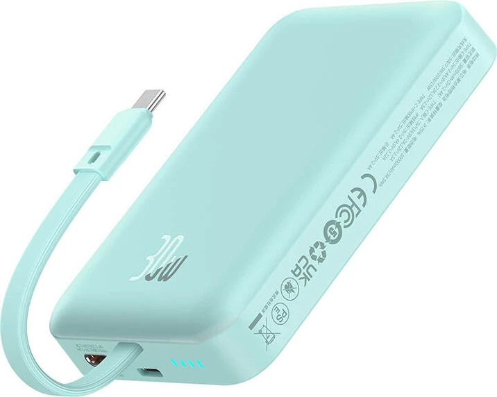 Prenosna magnetna baterija 10.000 mAh, 30W, MagSafe, USB-C, Baseus, modra