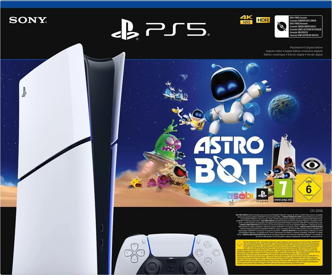 Konzola za igre Sony PlayStation 5 Digital Edition Slim, 1 TB, Astro Bot, črno/bela