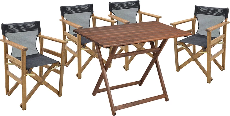 Set vrtna miza s stoli, 5 kosov, masivna bukev, oreh-PVC črn 80x60x72 cm Retto