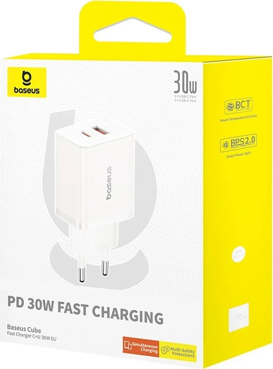 Univerzalni polnilec Cube USB-C / USB-A 30W, Baseus P10111404213-00, bel
