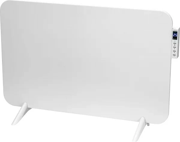Infrardeči električni panelni grelnik 450 W, MPM MUG-24, termostat, timer, zaslon, daljinski upravljalnik in aplikacija Tuya, montaža na steno ali na stojalo, držalo za brisače, bel