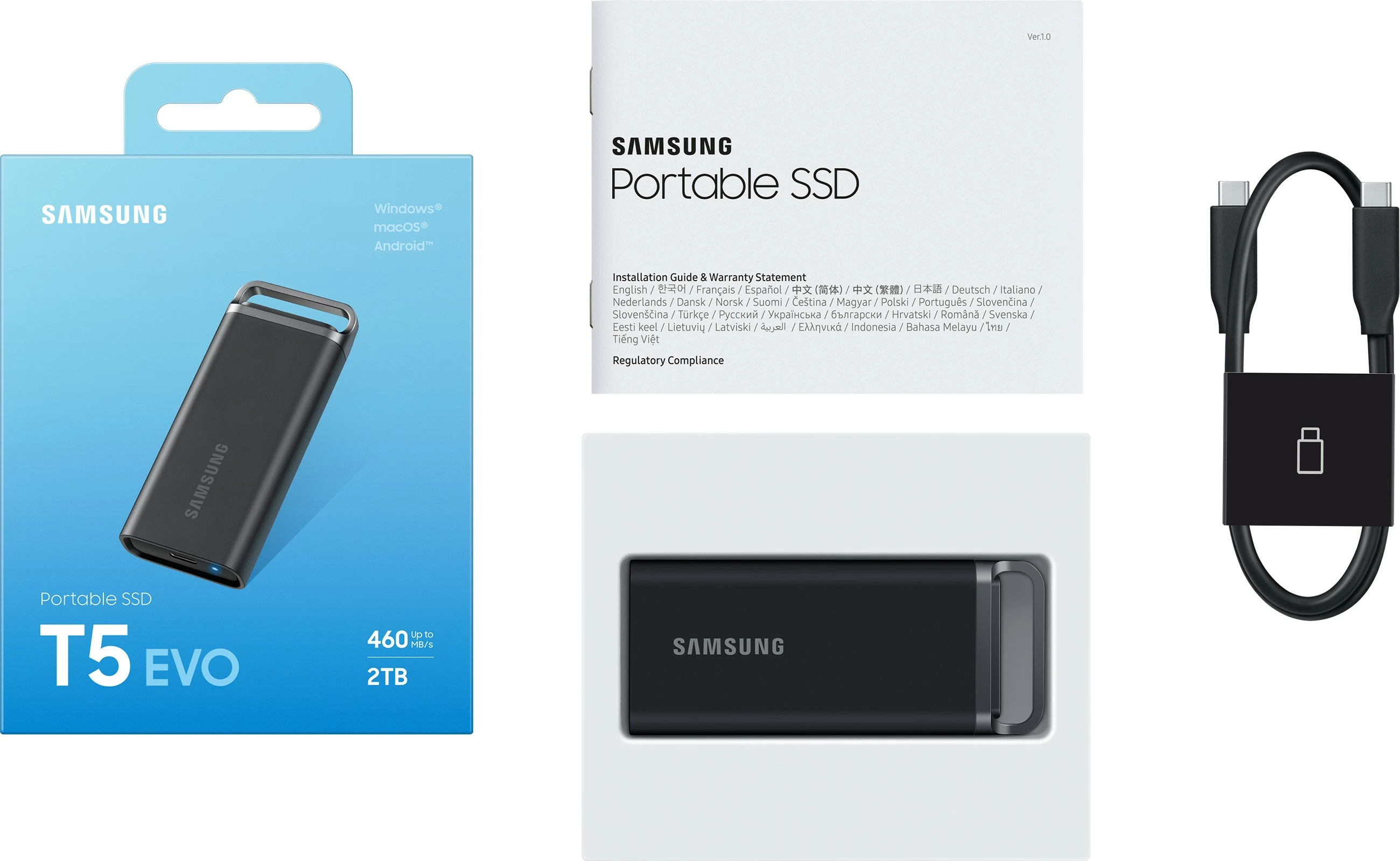 Zunanji SSD, 2 TB, 3.2 Gen 1, 460 MB/s, Samsung MU-PH2T0S, črn