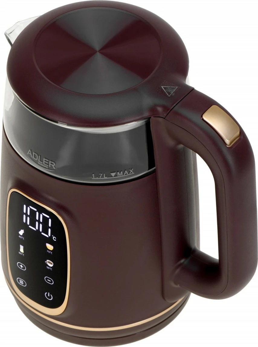Električni grelnik vode Adler AD 1305, 1,7 L, regulacija temperature, LED, burgundy