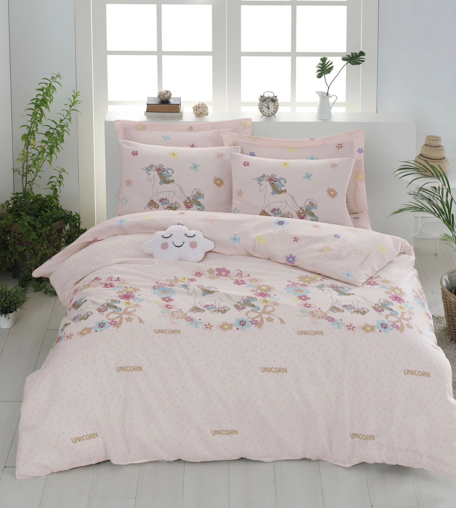 Prevleka za dvojno odejo, Unicornlar, roza-bež