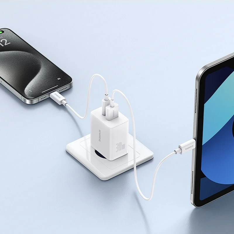 Univerzalni polnilec Cube USB-C / USB-A 30W, Baseus P10111404213-00, bel