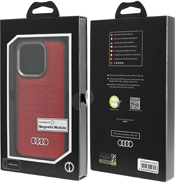 Ovitek iz umetnega usnja z MagSafe za iPhone 15 Pro, Audi, rdeč