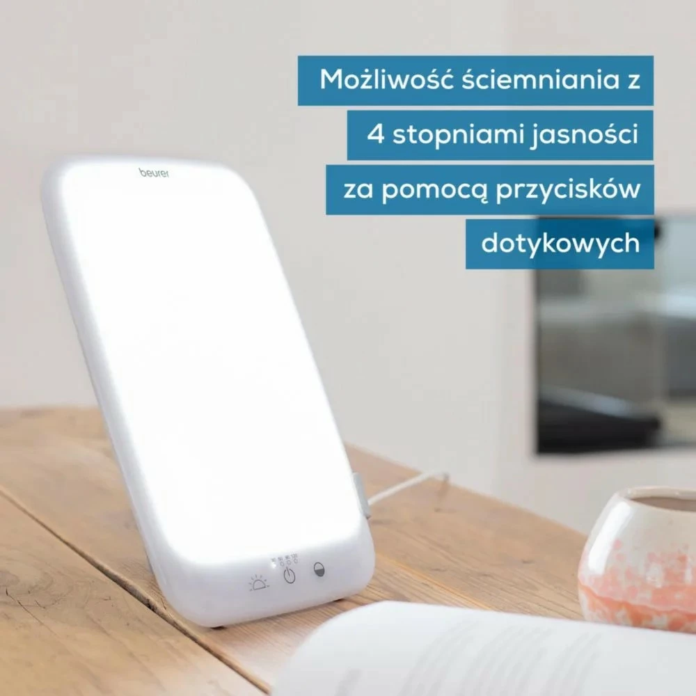Svetilka za svetlobno terapijo Beurer TL35, 10.000 lx, površina 14×20 cm, 3 barvne temperature, zatemnjevanje 4 stopnje, časovnik 30–120 min, bela