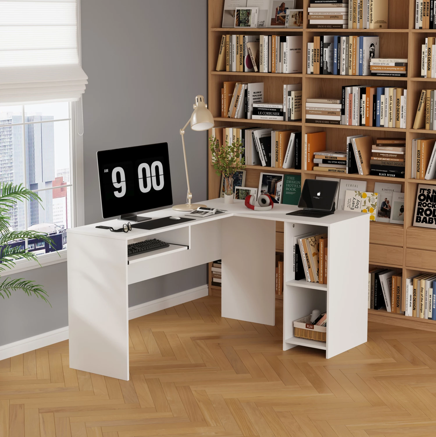 Kotna pisalna miza SHIG FH2135.03 MDF v beli barvi 140x120x75Hcm