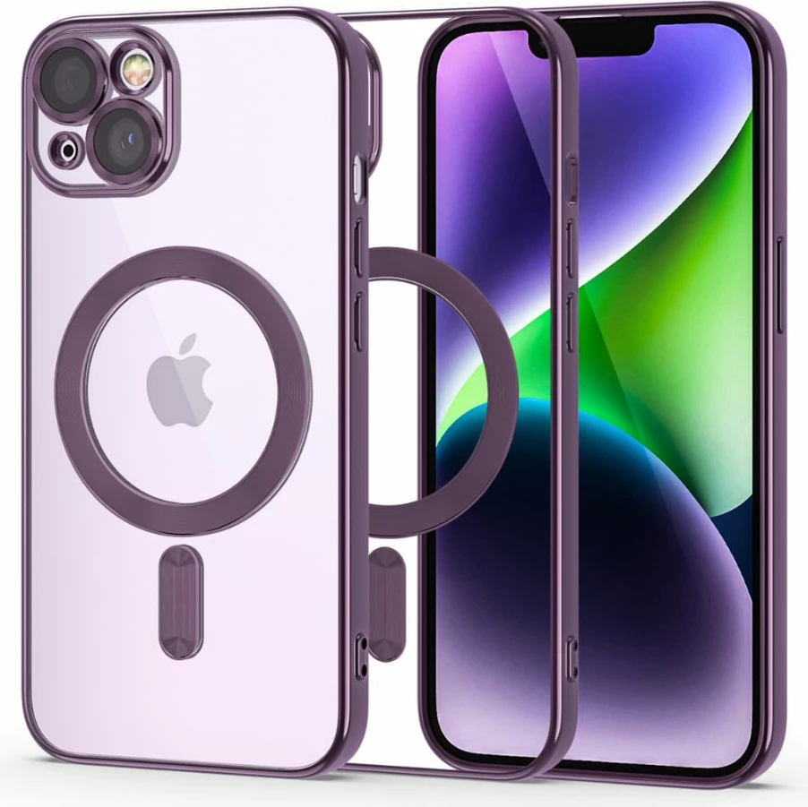 Ovitek za telefon MagSafe, prosojen/vijoličen, Tech-Protect MagShine Line za iPhone 14