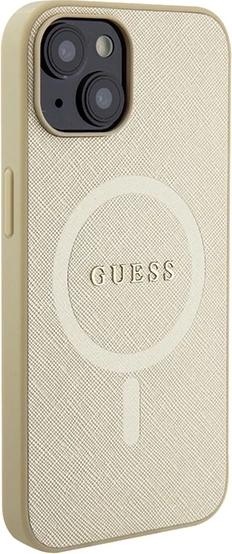 Ovitek Saffiano MagSafe za iPhone 15 Plus 6,7", Guess GUHMP15MPSAHMCB, zlata