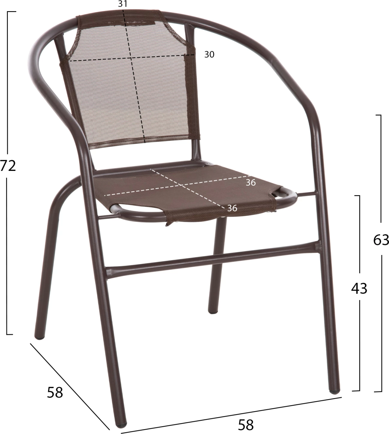 Vrtni naslanjač LEDAN FH5977.02 kovina in tekstilen v rjavi barvi 55x58x72H cm
