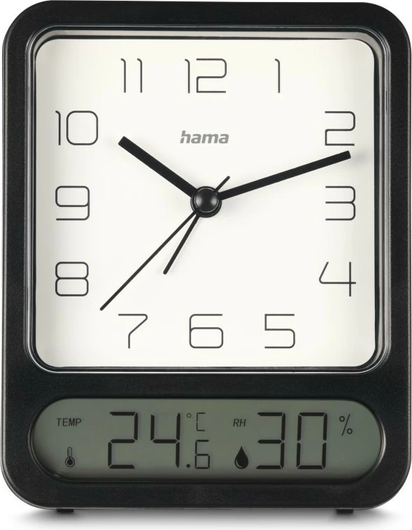 Alarmna ura z vlažinometrom in termometrom Hama 222223, analogna, črna