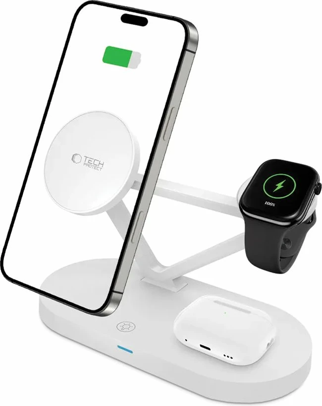 Brezžični polnilec 3-v-1 z MagSafe Tech-Protect QI15W-A41, bel