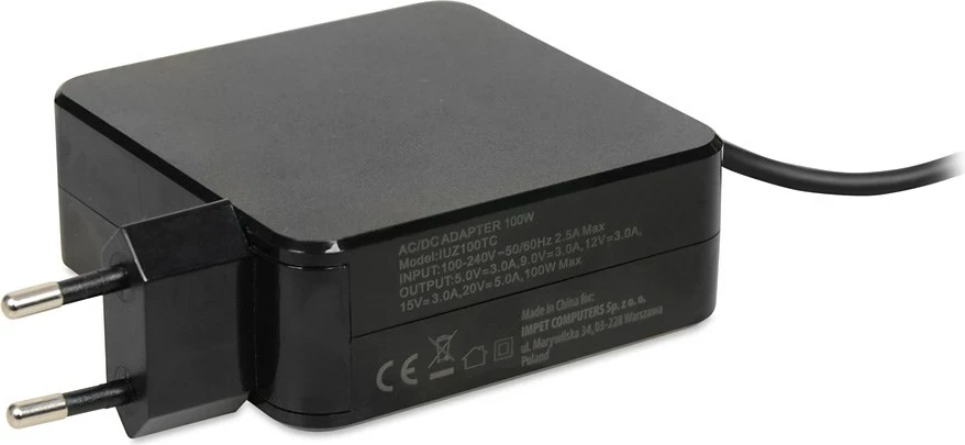 Karikator za prenosnik iBOX IUZ100TC, PD 100W, E-mark čip, črn