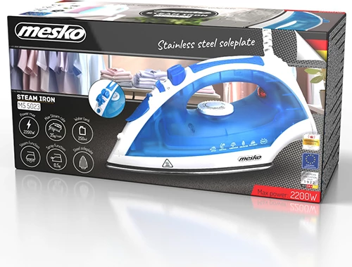 Parni likalnik, Adler MS 5023, 2200 W, plošča iz nerjavnega jekla, modro-bel