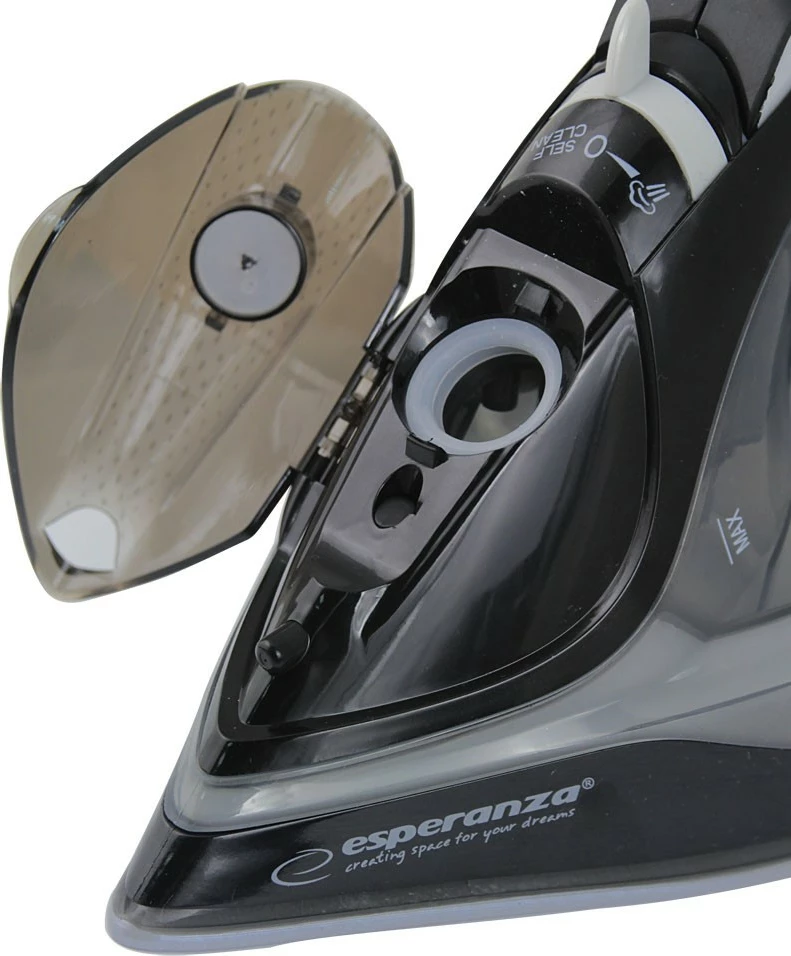 Parni likalnik brezžični Esperanza Satin, 2600 W, keramična plošča, rezervoar za vodo 300 ml, črn/siv