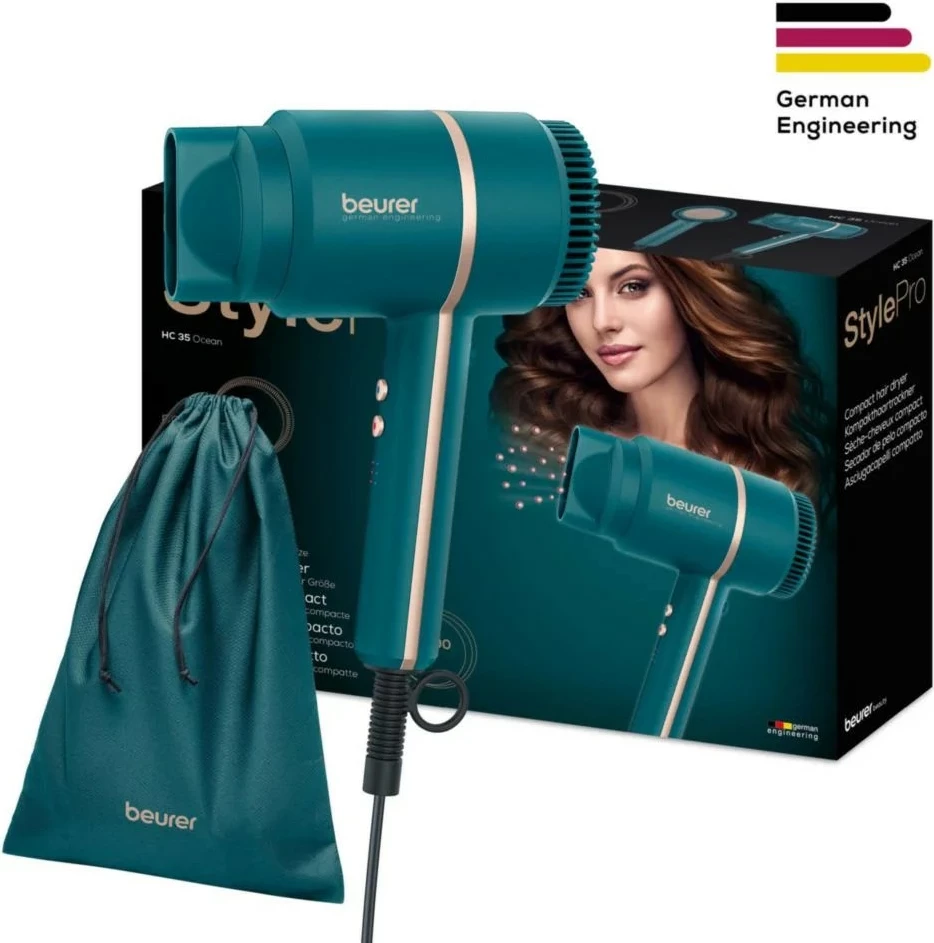 Sušilnik za lase, 2000 W, 3 stopnje, ionizacija, modro-tirkizen Beurer HC35 Ocean