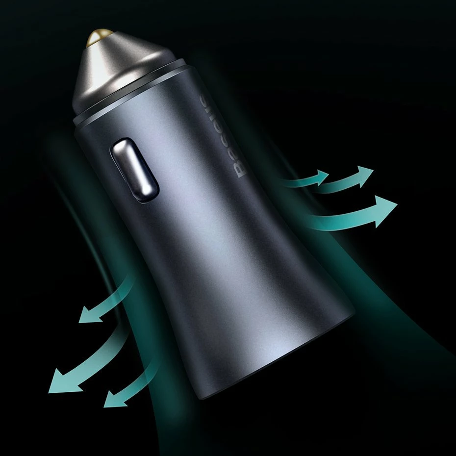 Avtopolnilec, 40 W, 2 vrata USB/USB-C, z USB-C na Lightning kablom, siv — Baseus Golden Contactor Pro