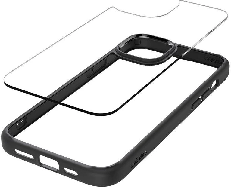 Prozoren ovitek Spigen Crystal Hybrid za iPhone 15 Plus, črn