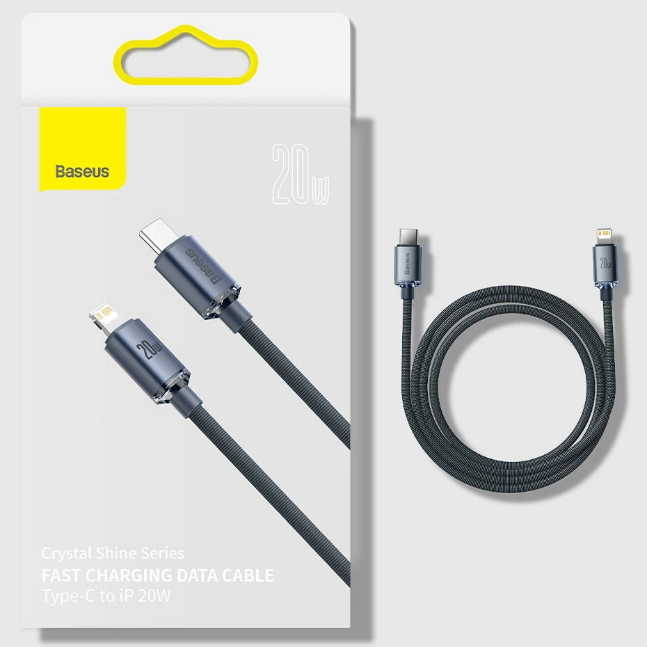 Kabel USB-C na Lightning, Baseus Crystal Shine CAJY000301, 2 m, 20W, črn