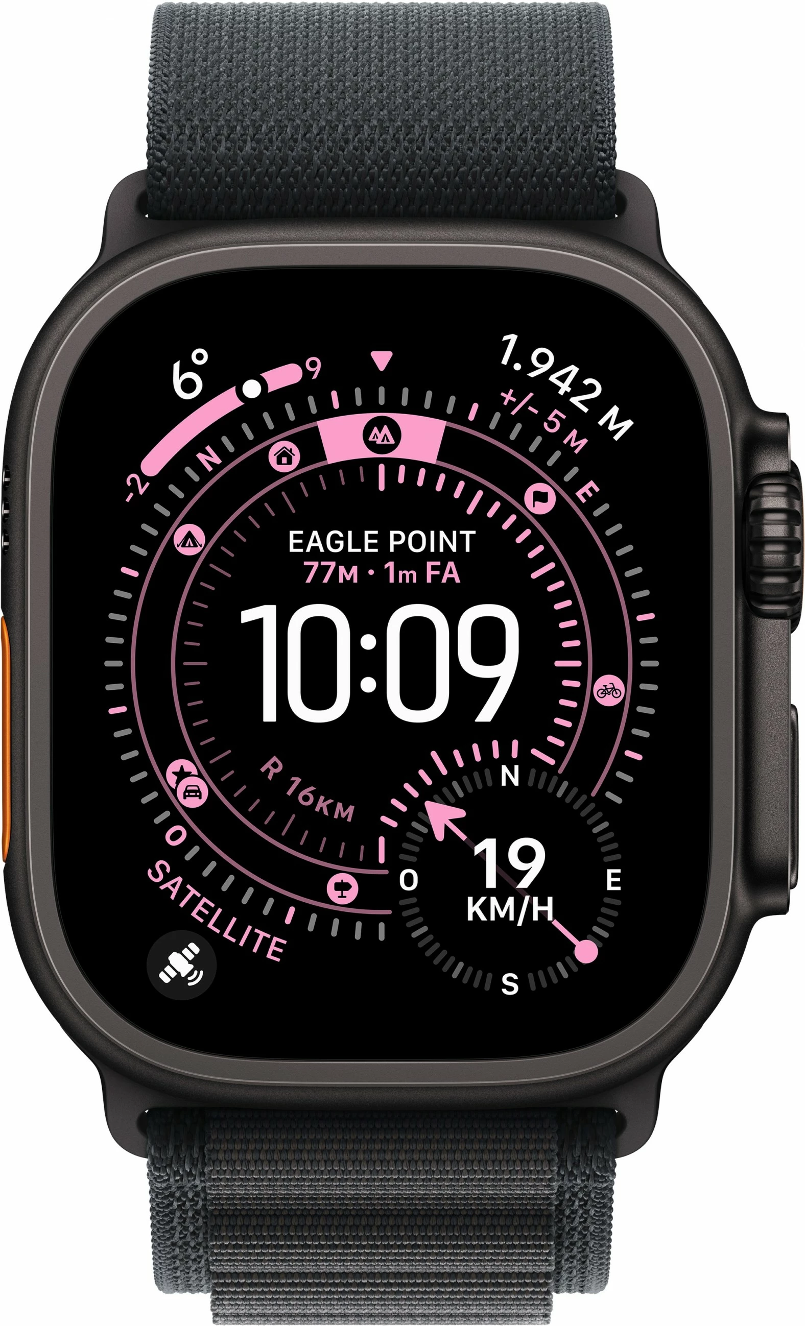 Pametna ura iz titana Apple Watch Ultra 3, 49 mm, Alpine Loop, črna, Large, s mobilno povezljivostjo