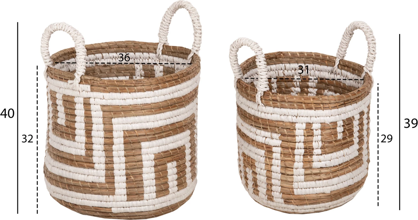 2-delni komplet dekorativnih košar FH7846.01 iz trave Mendong v naravno-beli barvi Φ36x32-40Hcm