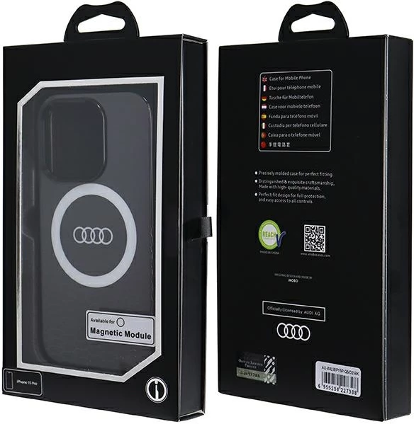 Ovitek za telefon MagSafe z velikim logotipom Audi za iPhone 15 Pro, črn