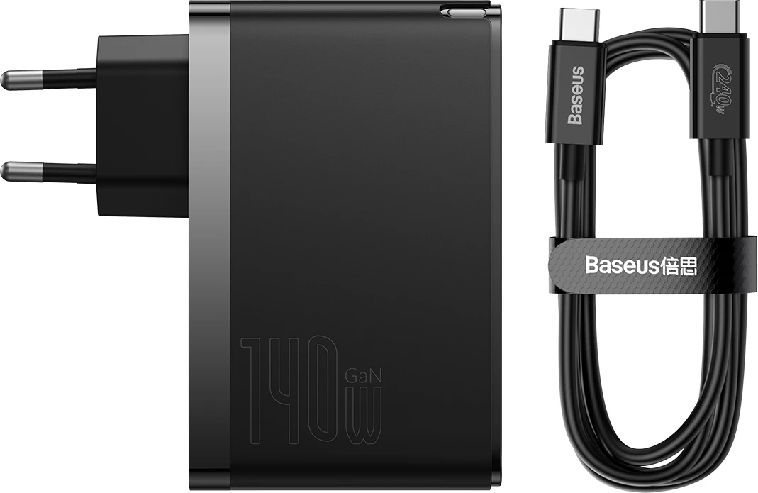 Hiter polnilec Baseus GaN5 Pro, 140 W, 2x USB-C + USB-A, EU, črn