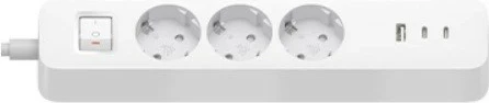Podaljšek za vtičnice z USB, 20W, 3x Schuko + 2x USB-C + 1x USB-A, Xiaomi 64876, stikalo, EU vtič, bel