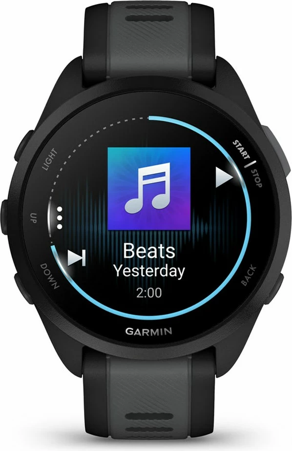 Pametna ura z glasbo, Garmin Forerunner 165 Music, 43 mm, AMOLED, GPS, črna/srebrn pašček