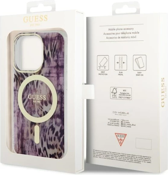 Ovitek z leopardjim vzorcem MagSafe za iPhone 14 Pro 6,1", Guess, rožnat