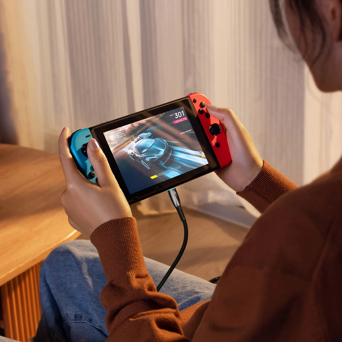 Hitri polnilni kabel Baseus Glimmer Series USB-C, 2 m, 100 W, 480 Mbps, črn